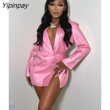 Yipinpay Cutout Backless Shinny Women's Blazer Female Long Sleeve One Button Suit Coat Tops 2023 Autumn Splicing Streetwear Outfit